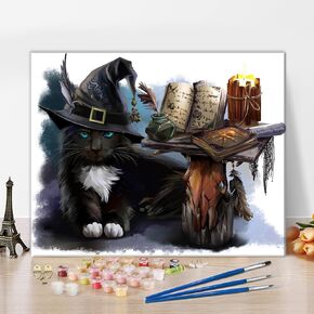 TUMOVO Black Cat Paint by Numbers for Adults, Magical Kittens DIY Oil Painting Acrylic Paint by Number Kits for Kids Adults Beginner for Home Wall Decor 16x20 inch