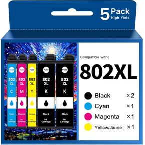 802XL Ink Cartridges for Printer Remanufactured for 802 802XL Ink Cartridges Combo Pack for Workforce Pro WF-4730 WF-4720 WF-4734 WF-4740 EC-4020 EC-4030 Pinter (5 Pack)