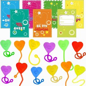 28 Pack Valentine Sticky Hands Toy with Valentines Cards for Kids Valentine Party Favors Valentine School Classroom Exchange Gift
