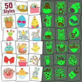 Partywind Luminous Easter Temporary Tattoos for Kids, 50 Styles Individually Wrapped Sheets Easter Fake Tattoo Stickers for Party Supplies Favors, Easter Basket Stuffers