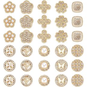 PH PandaHall 40pcs 10 Style Rhinestone Metal Buttons, Faux Pearl Buttons Gold Flower Buttons Sew on Clothing Buttons Decorative Buttons for Clothing Wedding Hair Decorations Wedding Bouquets