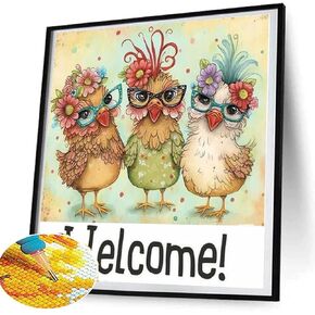 Chicken Diamond Art Kits for Adults, Round Full Drill Diamond Painting Kits for Beginners Gem Art Painting Kits, DIY 5D Hen Diamond Dots Painting with Diamond Arts and Crafts Wall Decor 14x14inch
