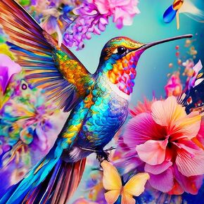 igoodom Diamond Art Kits for Adults, Hummingbird Diamond Painting Kits for Beginners, DIY 5d Full Drill Round Diamond Art Kit for Home Wall Decor Gift 14x14inch