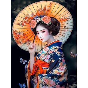 KAYEIUU Women Diamond Painting Kits Asian Geisha Woman and Butterfly Diamond Painting, Full Round Diamond Art Kits, Home Wall Decor 12x16 inch
