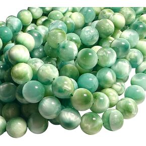 ABCGEMS Dominican Republic Larimar Beads with Black Iron Oxide Inclusion (These Hematite Inclusion Manifest as Black Streaks Providing a Striking Contrast) Smooth Round 12mm