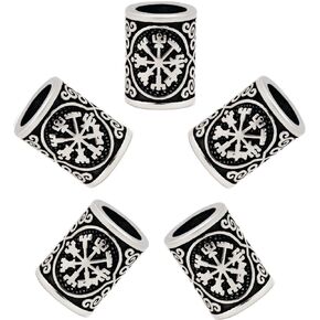HAQUIL Silver Viking Beads Combo 5 pcs Viking Celtics Knots Triquetra Hair Beads Lock Beads Dreadlock Accessories Pull Hair Pin Quick Beader