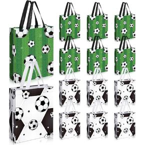 Silkfly 30 Pcs Soccer Gift Bags with Handle Soccer Ball Party Supplies Reusable Goodie Bags Non Woven Birthday Party Supplies Goody Bag for Boys Girls, 2 Styles, 10 x 12 Inch