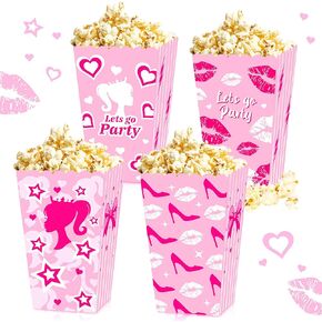 JeVenis 12 PCS Hot Pink Girl Popcorn Boxes Lets Go Party Favors Boxes Lets Go Party Favors Birthday Bachelorette Party Supplies
