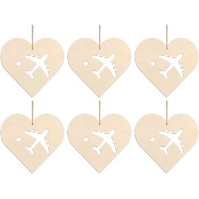 20pcs Heart Wood DIY Crafts Cutouts Wooden Air Plane Heart Shaped Hanging Ornaments with Jute Twines Wood Tags for DIY Projects Wedding Birthday Carnival Party Decorations