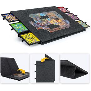 Lavievert 2000 Piece Tilting & Foldable Puzzle Table with 2-in-1 Designed Stand & Cover, Lightweight Felt Puzzle Plateau with 6 Colored Drawers, Portable Jigsaw Puzzle Board for Adults – Dark Gray