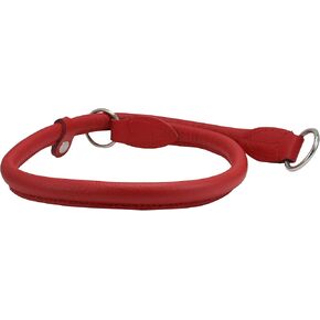 Round Genuine Rolled Leather Choke Dog Collar Red (26" Long)