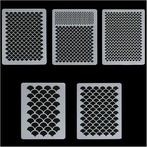 XGNG 5PCS Mermaid Scale Stencil Fish Scale Stencil Face Painting Stencils for Painting Makeup Face Paint Stencils Reusable Fish Scale Template Large Scale Wall Stencil for Painting Wall Face Body