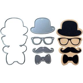 Man Beard Hat Glasses Bowtie Cutting Dies Cool Man Metal Die Cuts for DIY Scrapbooking Card Making Paper Crafting Photo Album Decoration