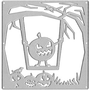 Metal Halloween Frame Cutting Dies, Ghost Face Pumpkin Swing Background Die Cuts Embossing Stencils Template Mould for Card Scrapbooking and DIY Craft