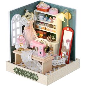 Kisoy Dollhouse Miniature with Furniture Kit, DIY 3D Wooden DIY House Kit with Dust Cover, Handmade Tiny House Toys for Teens Adults Gift (Sakura Noodles Shop)