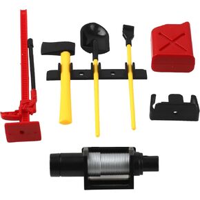 6PCS HIRCQOO 1/10 RC Decoration Accessories Tool Set Kit with Winch, Gas Can, Shovel, Jack, Pry Bar, Axe Compatible with Traxxas TRX-4 Tamiya CC01 Axial SCX10 D90 Redcat HSP 1/10 RC Crawler Truck