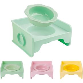 Cat Bowls Elevated Whisker Friendly, Cat Food Bowls for Indoor Cats, Ceramic Shallow Cat Food Dishes, Non-Slip Raised Edge Plastic Feeding Bowl Stand, Catch Water, Food Mess, No Spill (Pink)
