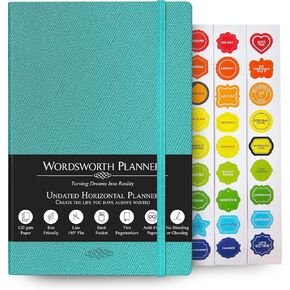 Wordsworth Undated Planner Weekly and Monthly - Dotted Blank Planner - Hardcover, Dateless Weekly Planner, 5.83 × 8.27In - Premium A5 Paper (120GSM) - Monthly, Weekly, Yearly Spread - Bullet Planner