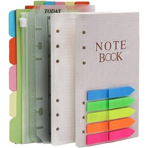 HXRTANGS A6 Refill Paper Set, 2 Pack Multi Paper (Grid + Lined + Dotted + Blank) + Subject Dividers + Index Tabs + Binder Pockets + Bookmark Ruler for 6-Ring A6 Binder Journal Notebook