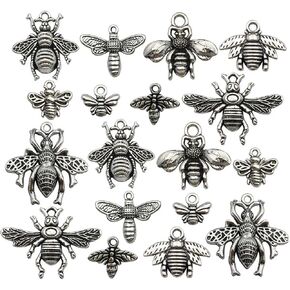 مجموعة youdiyla 80pcs bee charms - نغمة فضية عتيقة العسل نحلة النحل معلقات معدنية لنتائج صنع المجوهرات (HM119)