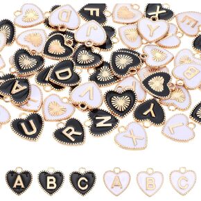 52pcs/2Set Letter Charms For Jewelry Making Charm,A to Z Heart Shaped Double Sided Alphabet Charms,Charms for Jewelry Making, Initial Charms for Necklace Bracelet Jewelry DIY Making Black White