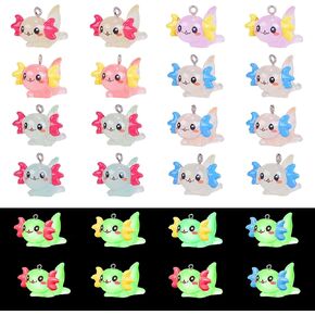 24Pcs Luminous Resin Axolotl Charms Glow in the Dark Mini Axolotl Pendants Cute Animal Charms for Bracelets Necklace Earrings Jewelry Making DIY Ornament Accessories
