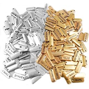 DLAND 100 Pieces of Pendant Carving Inspirational Charms for Jewelry Making Fashion Accessories for DIY Bracelet Jewelry Necklace Bracelet Keychains (Golden+Silver)