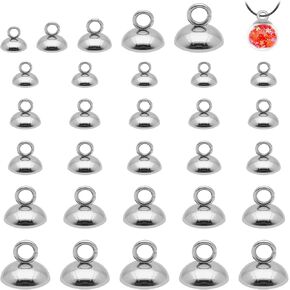 120pcs Bead Cap Pendant Bails Stainless Steel Round Bails Clasp Bead Caps with Loop Dangle Bead Pendant Connector for Globe Glass Bubble Cover Pendants Jewelry Necklace Bracelet Making(5 Colors)