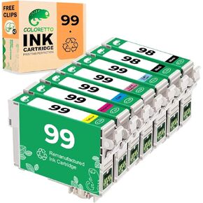 COLORETTO Remanufactured Ink Cartridge Replacement for Epson 99 & 98 Used for Epson 730 810 837 835 800 7 Pack (2 Black 1 Cyan 1 Magenta 1 Yellow 1 Light Cyan 1 Light Magenta) Combo Pack
