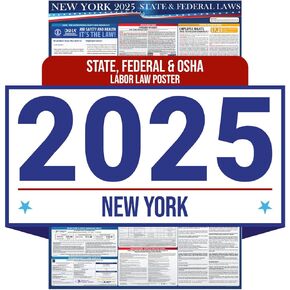 2025 New York State and Federal Labor Law Poster - English Version - OSHA Workplace Compliant - Mandatory Regulations Posting for Employees - All in One Required Compliance Posting 16" x 40" Laminated