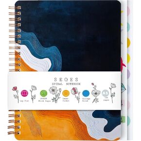 Spiral Notebook for Women, 8.25" x 6.25" Journal with Durable Hardcover and 160 Lined Pages with Large Pockets - Perfect to Stay Organized and Boost Productivity at Work or School (flowers-A)