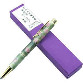 Japanese tradition Craftsmade Pottery Ball-point pen to turn Sakura tree pattern of the Oribe Green CLK_CTP_205
