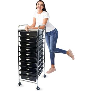 US TECH Storage Organizer for Art Supplies Beauty Products Kids' Cafts & Makeup with 10-Drawer Multipurpose Rolling Storage Organizer (10 Tier, Black)