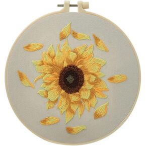 Meecaa Sunflower Embroidery Kit Starter Set, Hand Embroidery Set,Pattern Printed Cross Stitch Set for Beginner Adults, with Embroidery Hoop and Instructions (Sunflower 1)