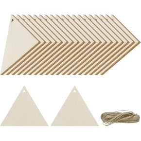 uxcell 36pcs Triangle Blank Wood Tags with Hole 3.1 x 4 Inch Unfinished Wood Pieces Wooden Gift Tags with 32.8 Ft Rope for Craft Projects, Hanging Decorations, Gift Making