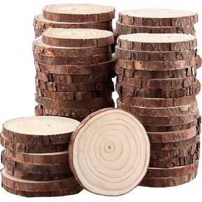 80 PCS 3.5-4 inch Unfinishhed Wood Slices, Wooden Discs with Bark, Natural Wood Circle for Crafts Art Painting Decorations