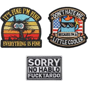 It's Fine I'm Fine Everything is Fine Patch, Don't Hate Me Patch, Embroidered Hook and Loop Patches, Funny Meme Morale Patch for Backpacks, Dog Harnesses, Army Vests, Jackets, Jeans,Hats, Helmets