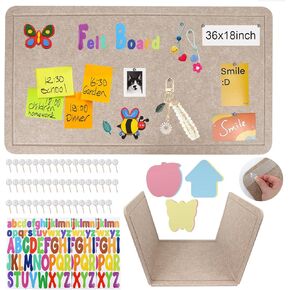 Bulletin Bulletin Felt Board ، 36 '× 18' 'صورة عرض صورة مزخرفة مع 50 دبابيس وملصقات لزجة وملصقات رسائل للمدرسة والمنزل والمطبخ والمكاتب (أسود)