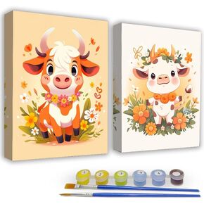 Fotasmua 2 Pack Framed Paint by Numbers Kit for Adults Beginner - Cow Framed Paint by Numbers Kit for Adults, Acrylic Easy Adult Paint by Number Kits on Canvas Arts and Crafts for Adults 8x12inch