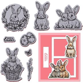 GLOBLELAND Easter Bunny Cling Rubber Stamps Easter Day EVA Cling Mount Stamps Animal Rubber Stamp Set for Card Making Photo Album Decor Decoration DIY Scrapbooking