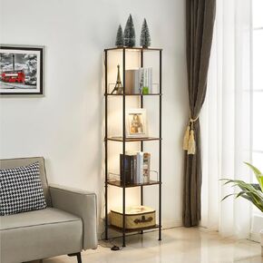 Display Shelf with Dimmable LED Floor Lamp, Curio Cabinet with Adjustable Color Temperature, 5-Tier Corner Bookshef with LED, Modern Floor Lamp with Shelves for Living Room, Bedroom, Office