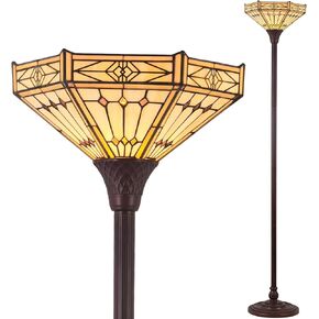 Capulina Tiffany Torchiere Floor Lamp 70 Inches Tall Industrial Pole Cream Hexagon Style Stained Glass Standing Light for Home Office Living Room Bedroom