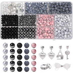 THRELE Valentines Day Gifts Beads for Bracelets,Couple Bracelets Making Kit, Stone Beads for Jewelry Making 350pcs, Valentines Day Gifts for Him Her Lovers（Pink