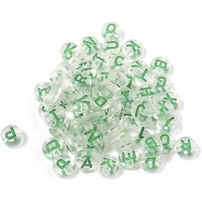 Decoendiy 800Pcs Acrylic Alphabet Letter Beads, Transparent A-Z Loose Beads, Flat Round Letter Spacer Beads, for DIY Bracelets Necklaces Crafts Supplies (Green)