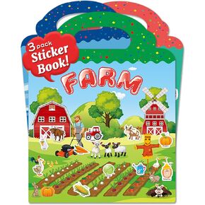 Benresive Reusable Sticker Book for Toddlers 2-4 Years, 3 Sets Travel Stickers for Kids, Waterproof Sticker Books for Toddlers 1-3, Crafts Activities for Todddlers 1-3 2-4 3-5