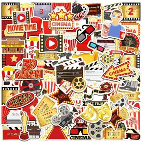 100pcs Movie Night Theme Waterproof Vinyl Stickers - Movie Decor & Party Favors for Laptop, Water Bottle, Skateboard