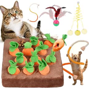 Carrot Cat Treat Puzzles for Indoor Cats, Interactive Cat Enrichment Toys for Bored Indoor Adult Cats Hanging Cat Toys Pack Bulk Kicker Nip Toy 12 Squeaky Plush Carrots