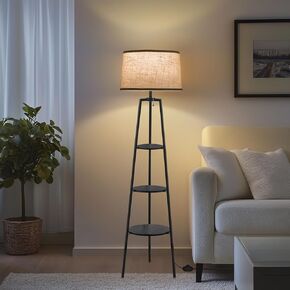 3 Tier Shelf Floor Lamps for Living Room, Modern Standing Lamp with 3 Color Temperature Led Bulb, Tall Lamps with Foot Switch for Bedroom and Office, Black