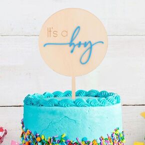 It's a Boy Cake Topper-Wooden Cake Topper/Mirrored Acrylic Cake Topper， Gender Reveal Cake Topper for Baby Showers ，One Birthday Party Decorations Supplies,Party Photo Booth Props for Boys