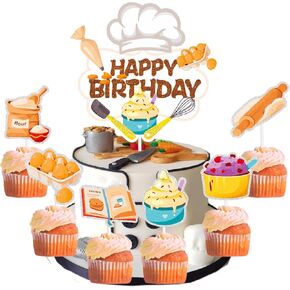 Baking Themed Happy Birthday Cake Toppers for Kids - Great baker birthday party, baby shower party, dessert party decoration for boys and girls - SugarGera